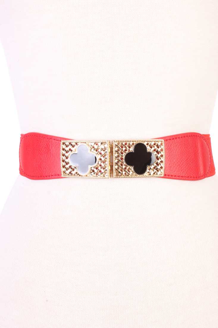 Red Faux Leather High Polish Textured Cross Belt