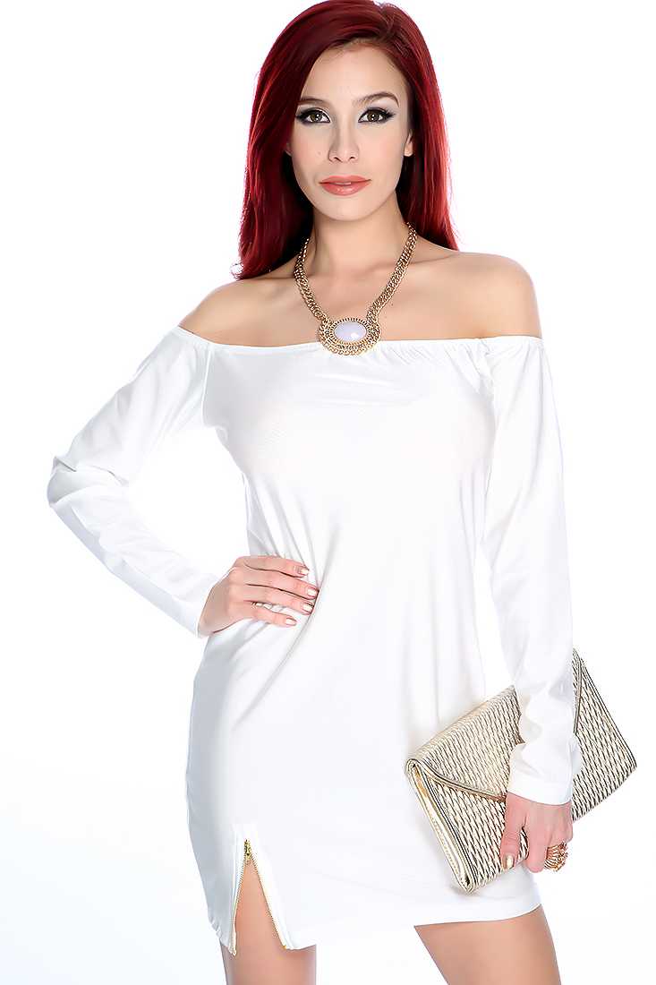 Sexy White Long Sleeve Off the Shoulder Party Dress