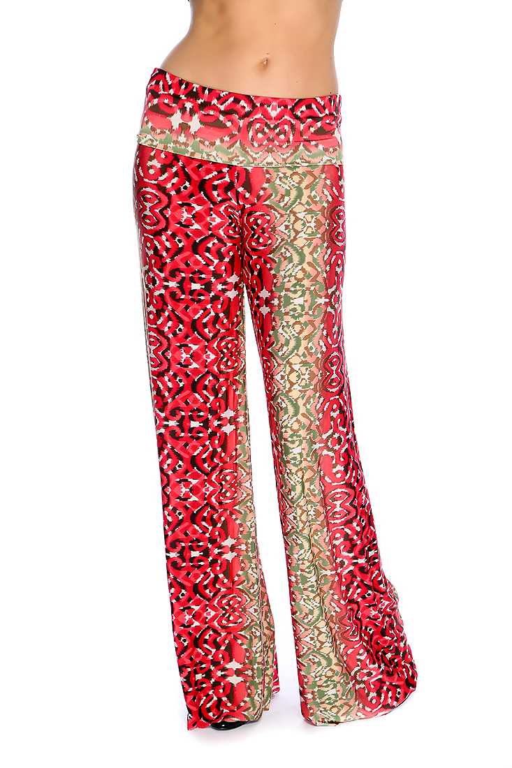 Watermelon Olive Moroccan Print Wide Leg Cute Casual Pants