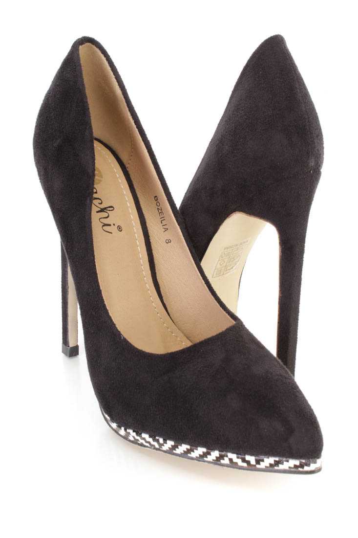 Black Pointed Toe Single Sole Pump High Heels Faux Suede