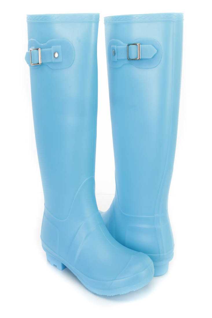 Turquoise Buckle Strap Accent Rain Boots Rubber