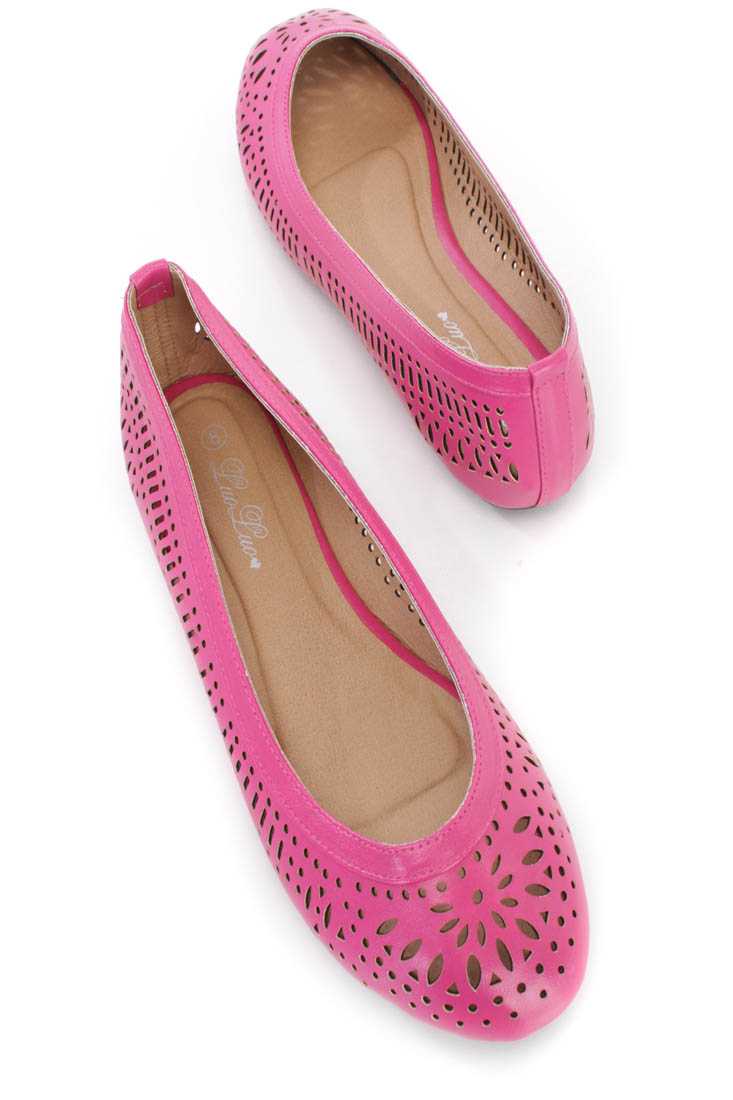 Fuchsia Faux Leather Perforated Closed Toe Flats