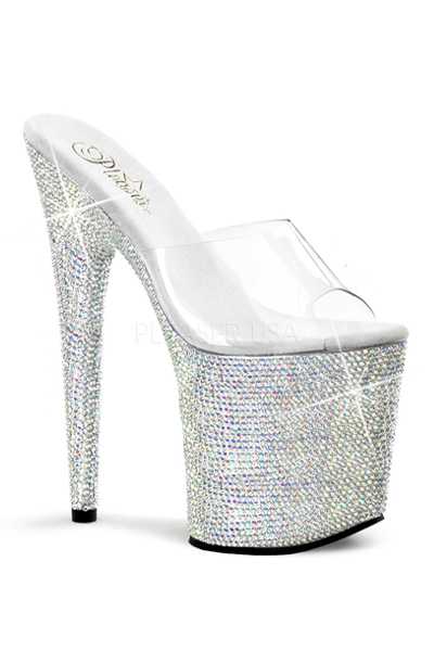 Clear Silver Rhinestone Platform High Heels