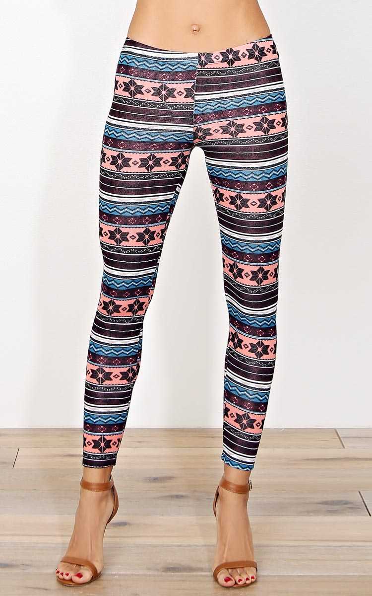 Aztec Feel Brushed Knit Leggings - MED - Eggplant in Size Medium by Styles For Less