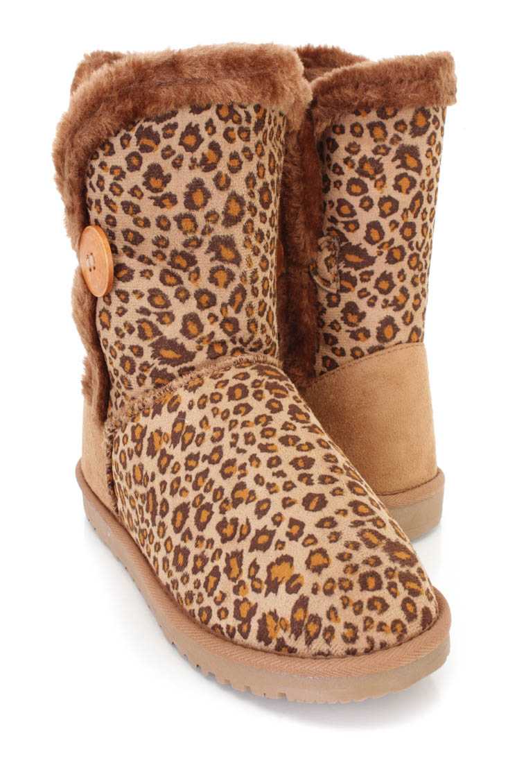Leopard Faux Fur Trimmed Casual Booties Faux Suede