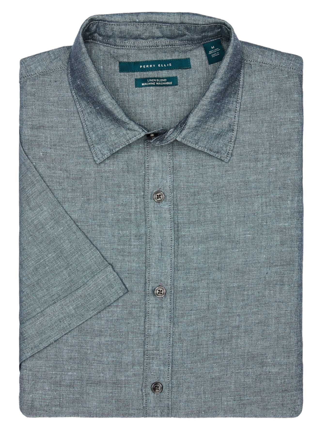 Perry Ellis Short Sleeve Solid Linen Shirt