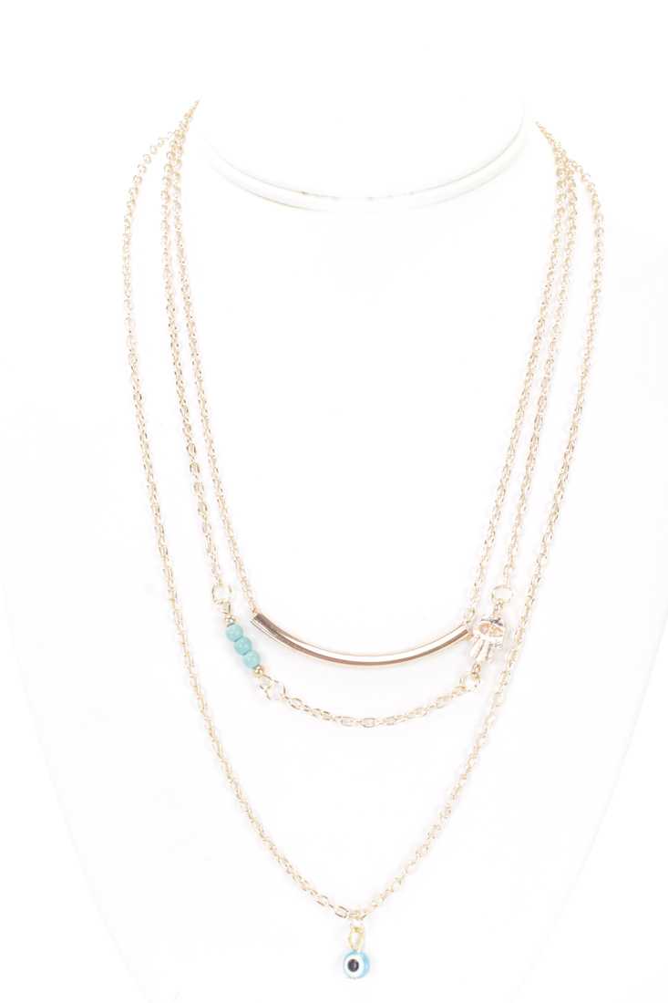 Gold Eye Beaded Tribal Hand Layered Necklace