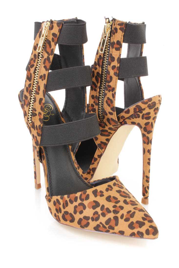 Leopard Strappy Single Sole Stiletto Heels Faux Suede