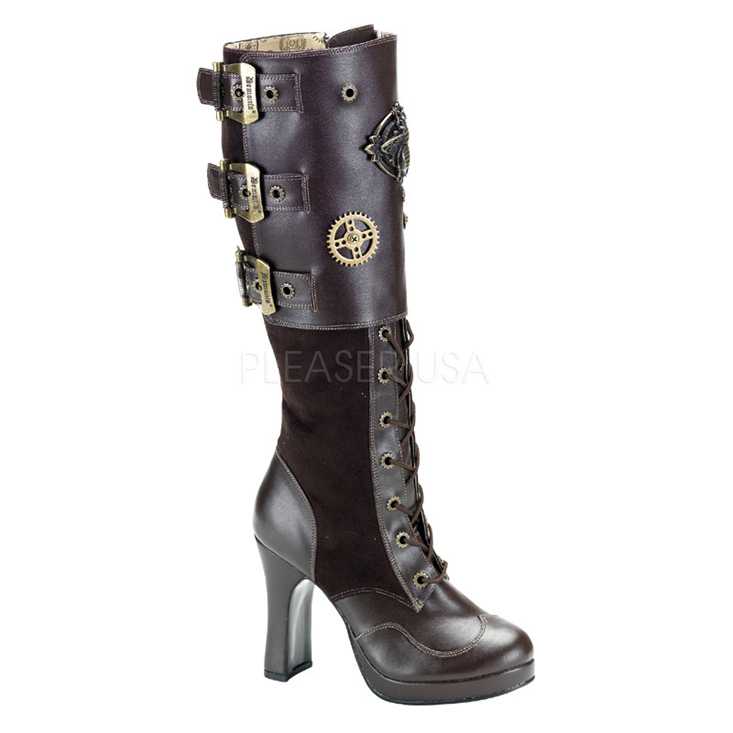 Brown Faux Leather Suede Steampunk Boots