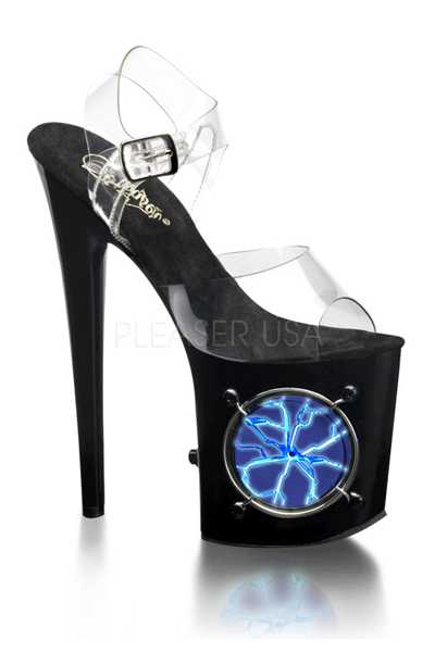 Clear Black Blue Strobe Light High Heels