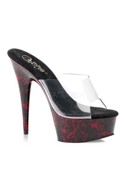 Clear Black Red Lace Printed Platform High Heels
