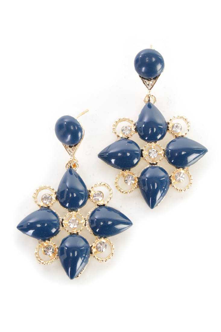 Navy Gold Intricate Design Dangling Earrings