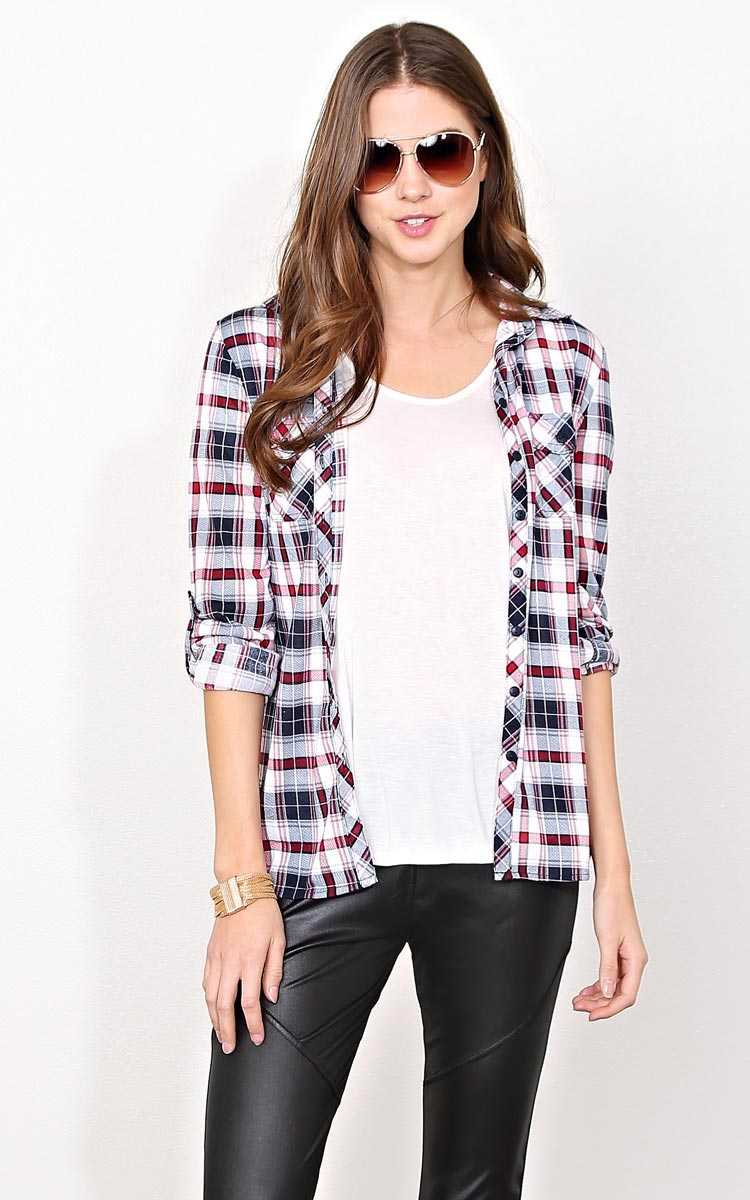 Upper Eastside Knit Plaid Top - - Red Combo in Size by Styles For Less