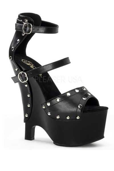 Black Faux Leather Studded Wedges