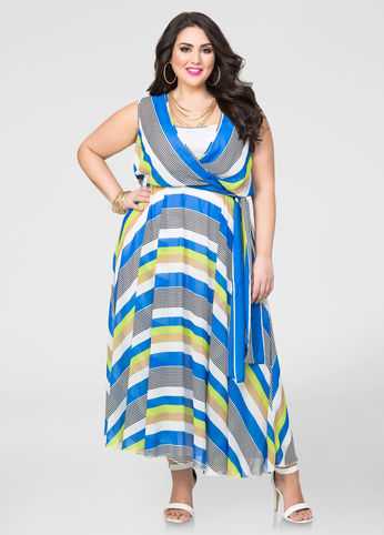 Striped Georgette Surplice Maxi Dress