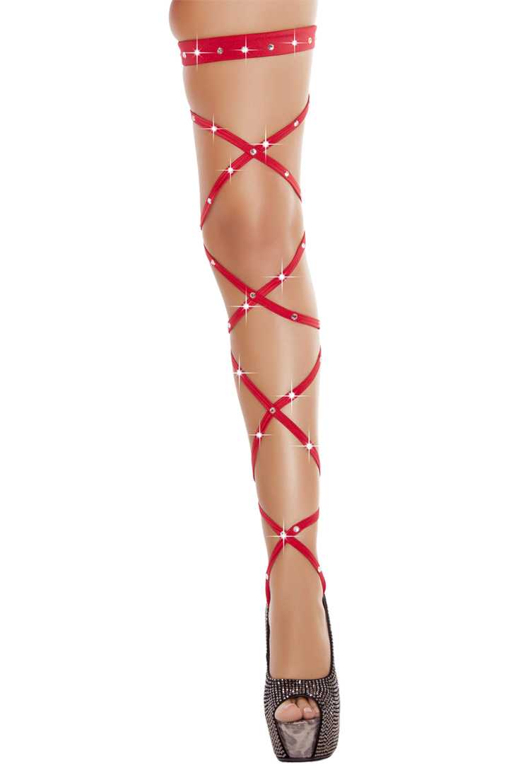 Red Solid Leg Strap with Attached Garter with Rhinestone Detail