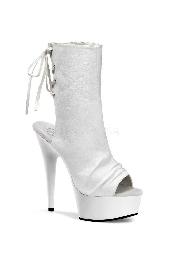 White Faux Leather Back Lace Up Booties