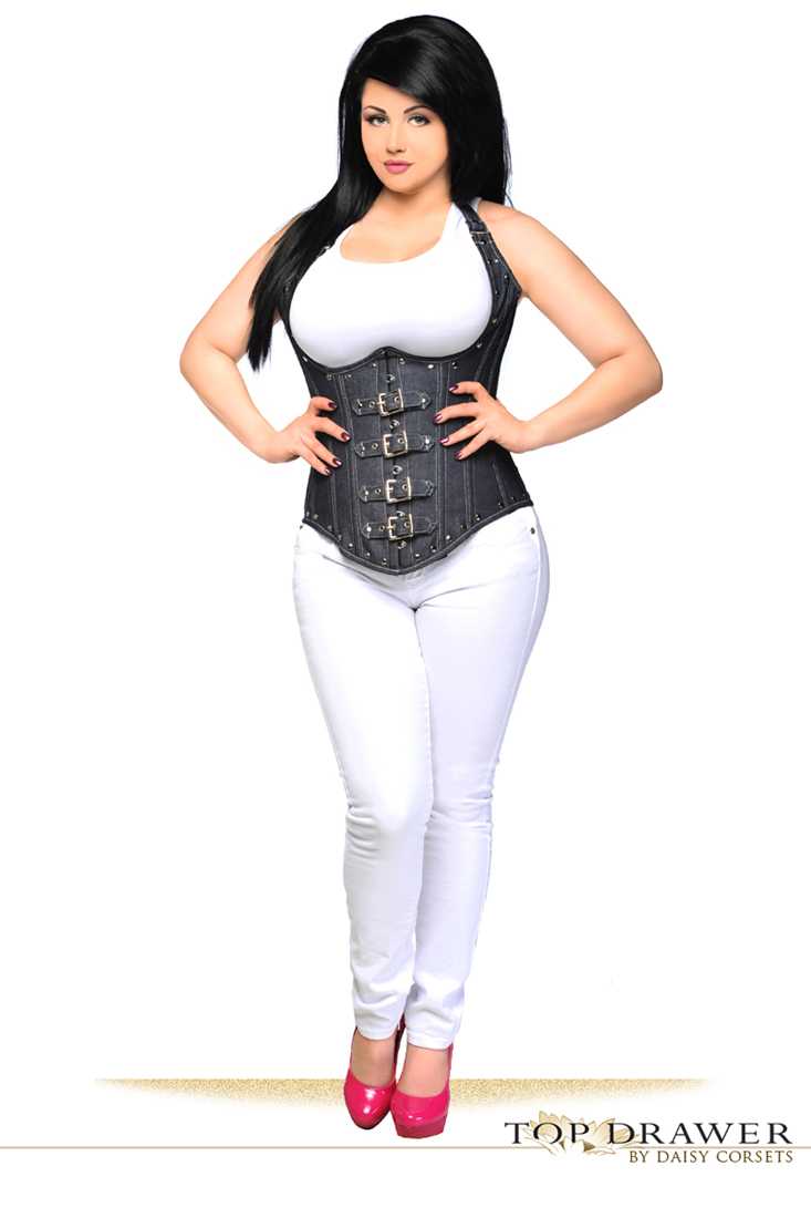Denim Steel Boned Underbust Corset With Buckles Plus Size