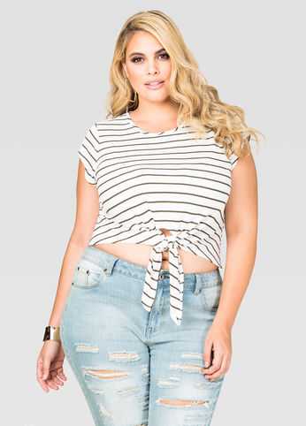 Striped Tie Front Crop Top