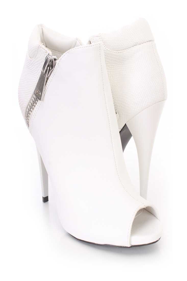 White Peep Toes Ankle Booties Faux Leather