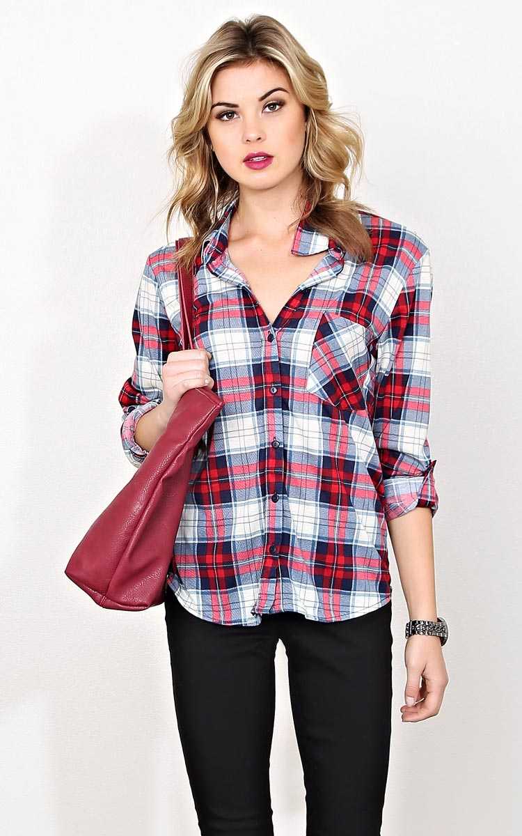 Never Leaving Knit Plaid Top - LGE - Navy Combo in Size Large by Styles For Less
