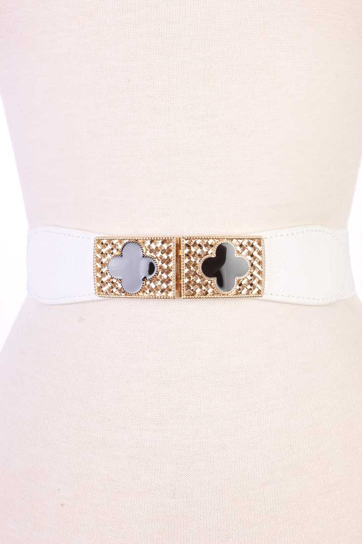 White Faux Leather High Polish Textured Cross Belt