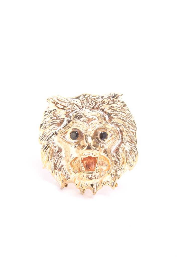 Gold High Polish Lion Accent Adjustable Ring