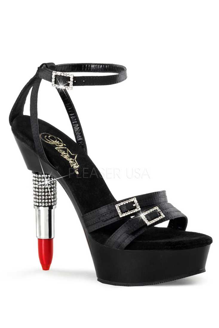 Black Satin Buckles Rhinestone Embedded Lipstick Platform High Heels