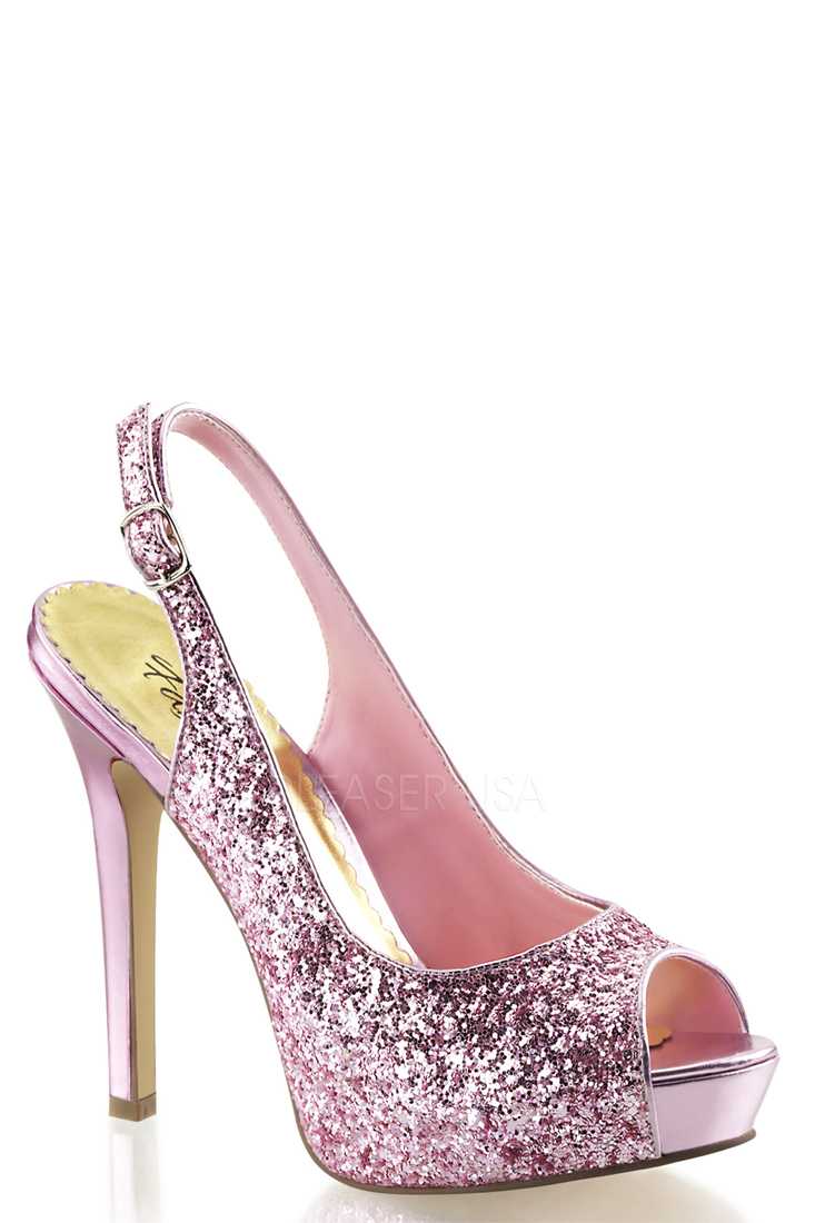 Baby Pink Peep Toe Sling Back Pump High Heels Glitter