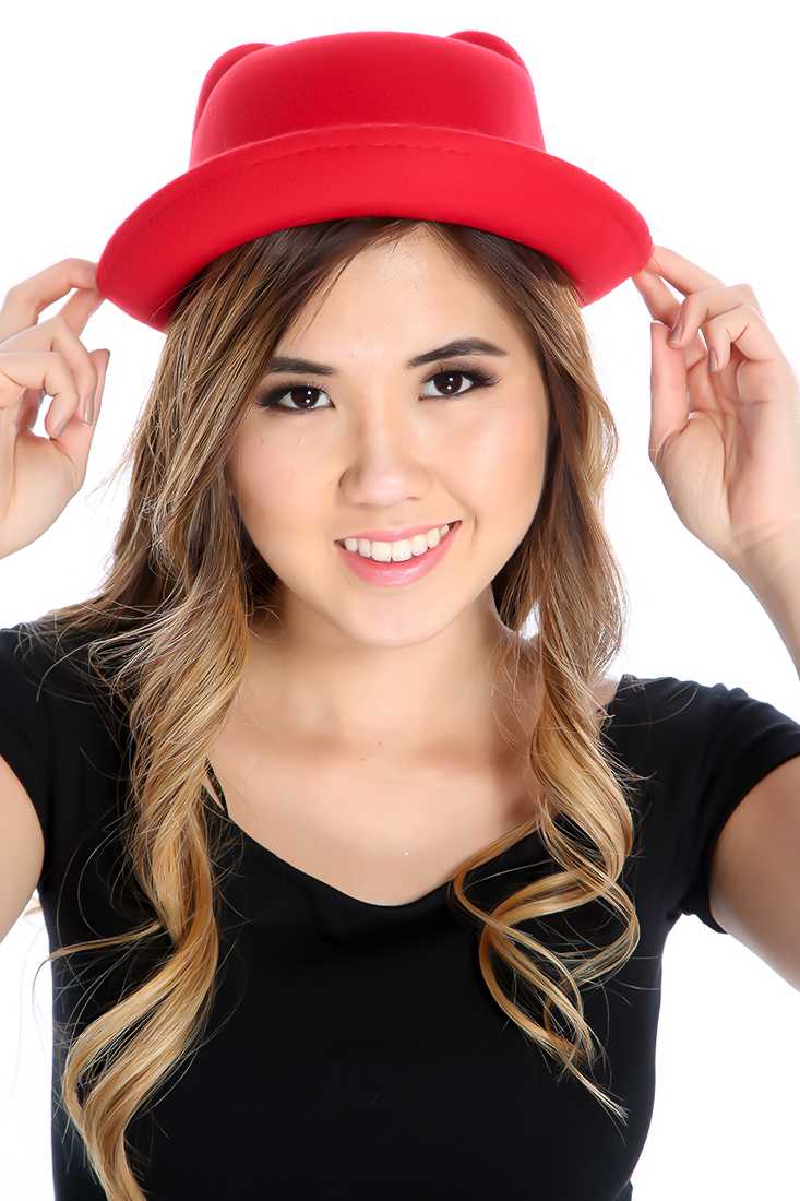 Red Animal Ear Detailing Bowler Hat