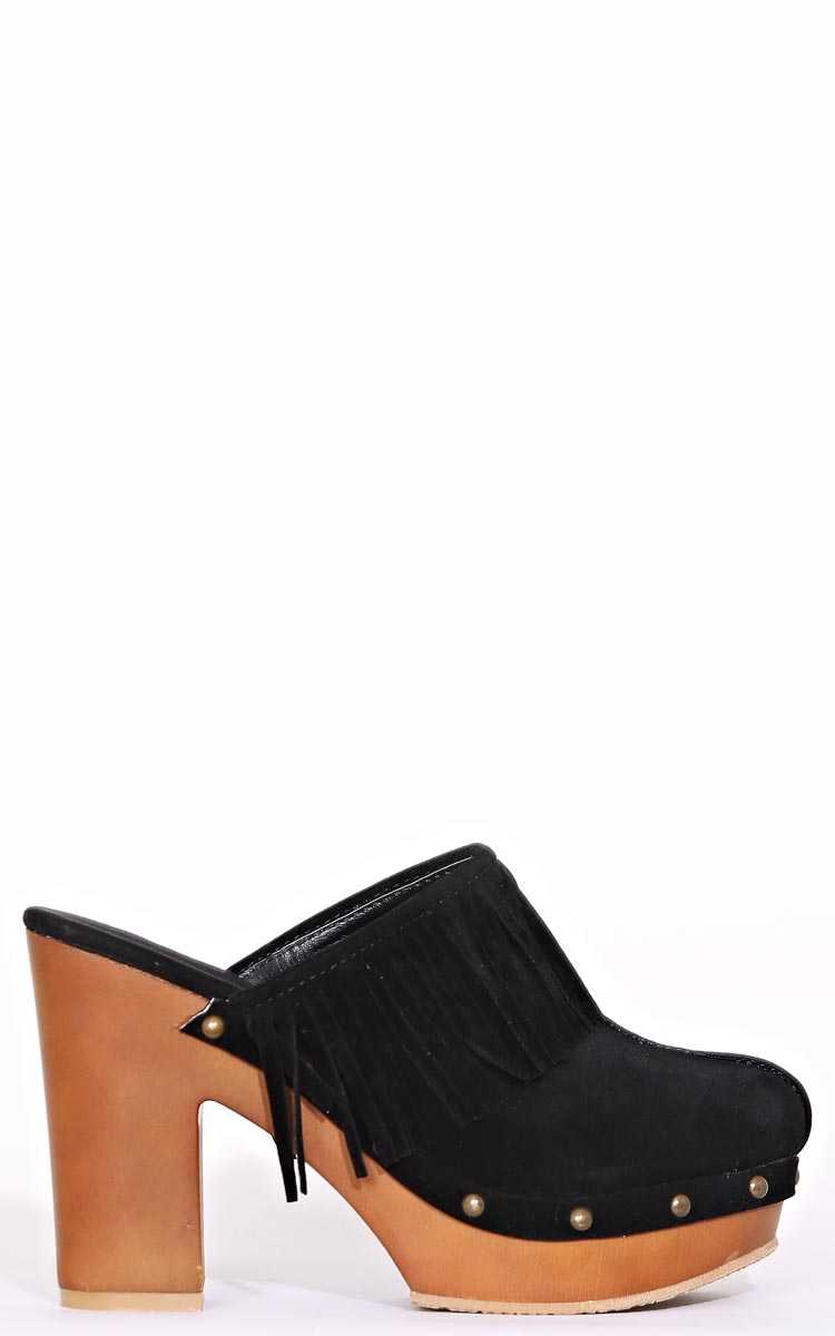Isa Fringe Platform Clogs - Black in Size by Styles For Less