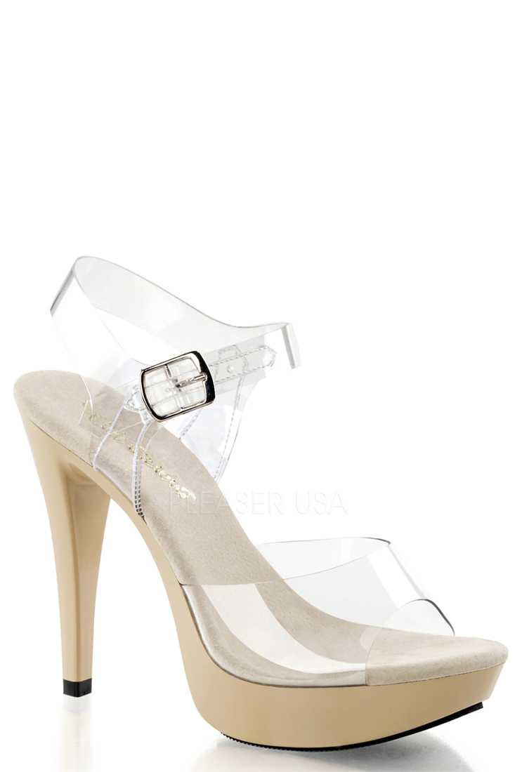 Clear Cream Strappy Platform High Heels PVC