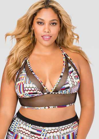 Geo Print Mesh Racerback Bra
