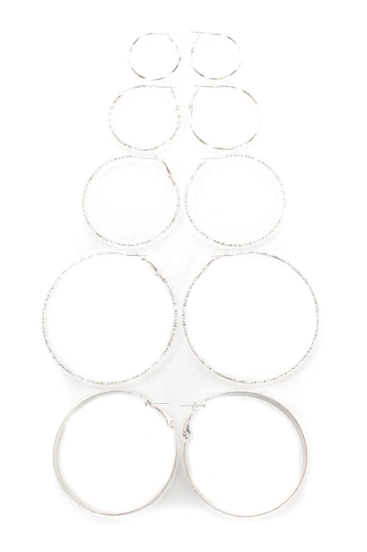 Silver High Polish Hoop Earring Set