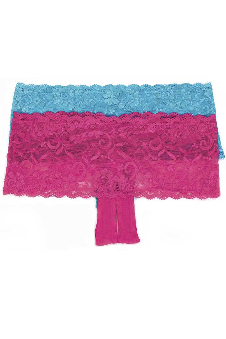 Hot Pink Lace Open Front Boy Shorts