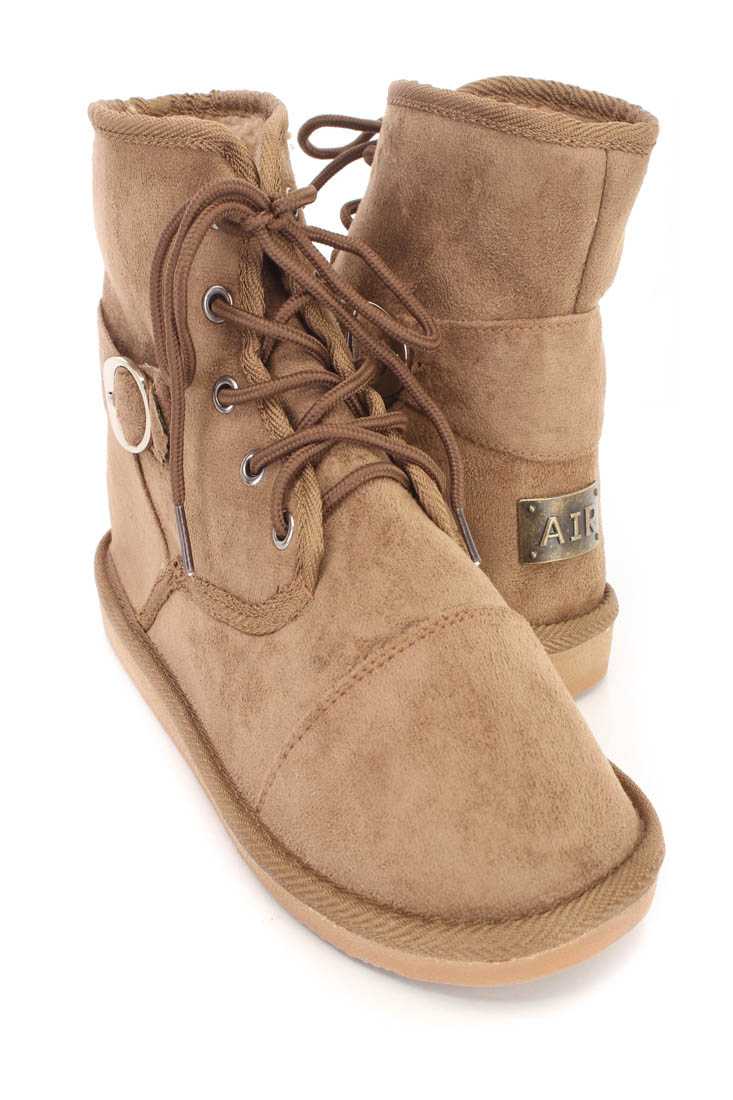 Chestnut Lace Up Comfy Ankle Booties Faux Suede