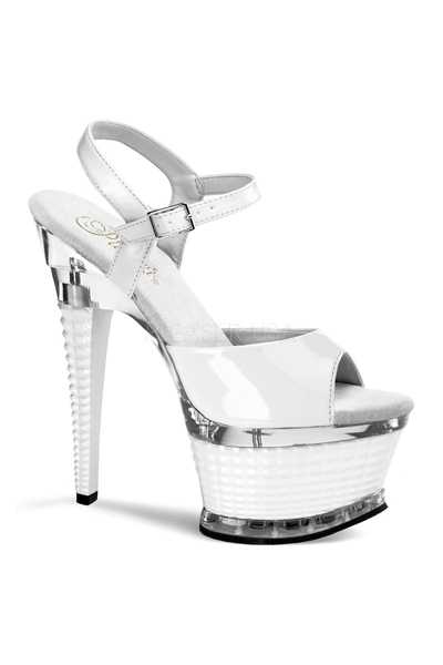 White Patent Textured Platform High Heels