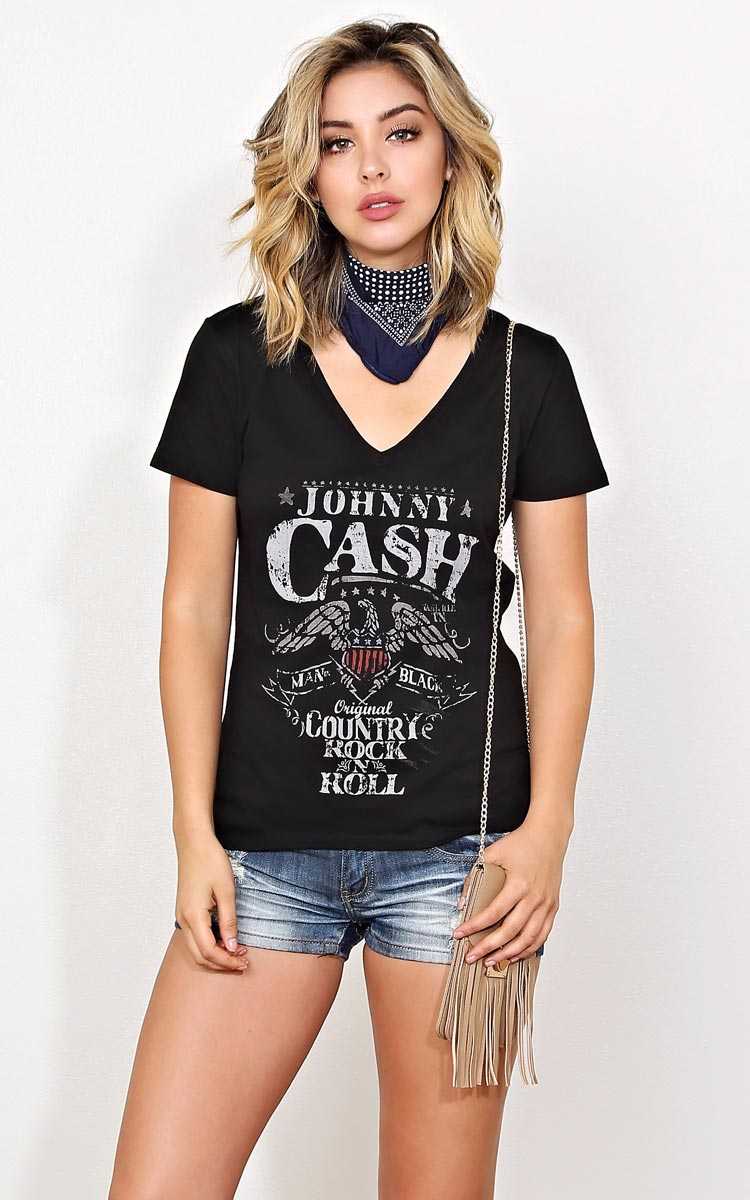 JOHNNY CASH ROCK N' ROLL Top - - Black in Size by Styles For Less