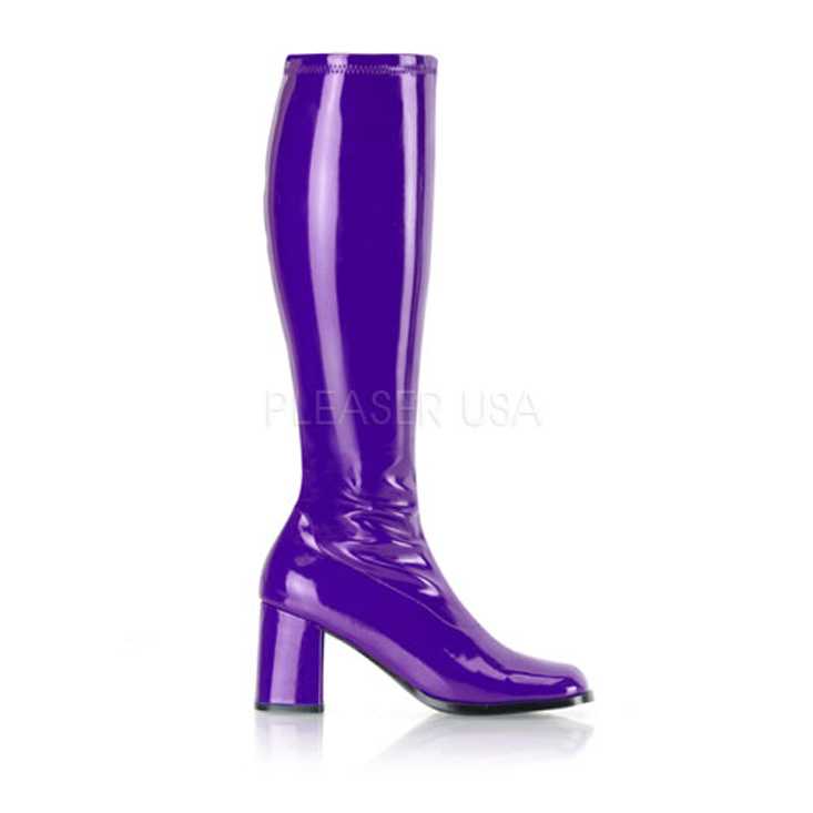 Purple Stretch Patent Block Heel GoGo Boots