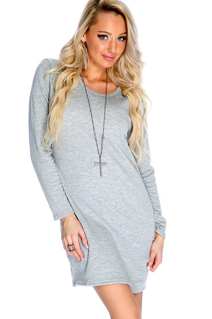 Grey Soft Plush Long Sleeve Sweater Dress