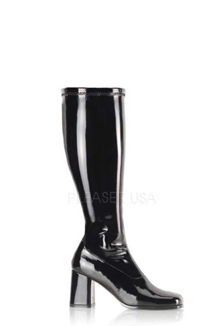 Black Wide Width Calf Chunky Heel GoGo Boots Patent