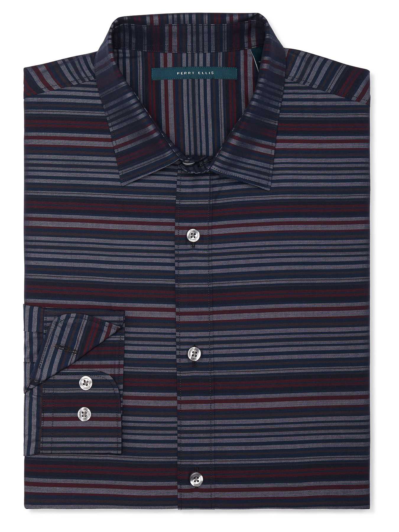 Perry Ellis Horizontal Multi Stripe Shirt