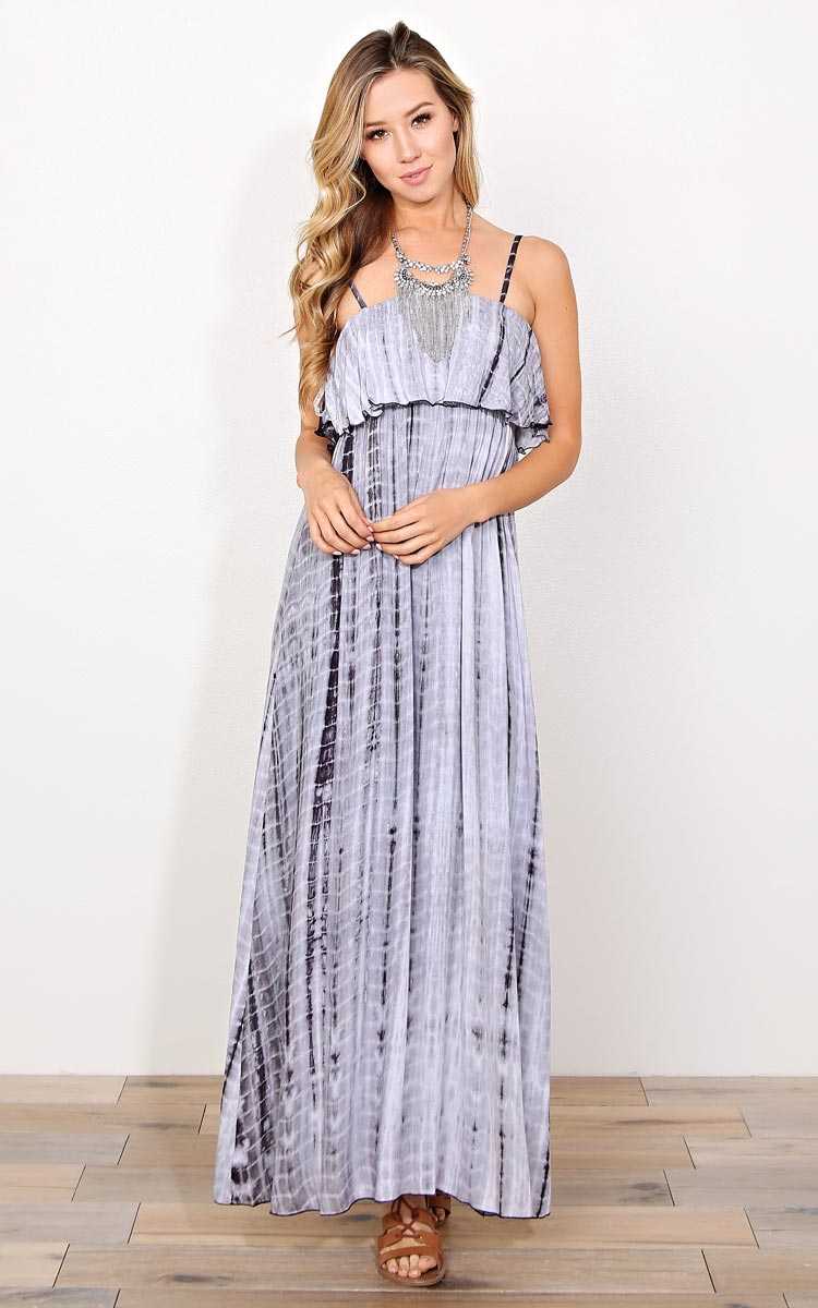 Star Dancer Tie Dye Maxi Dress - SML - Charcoal Combo in Size Small by Styles For Less