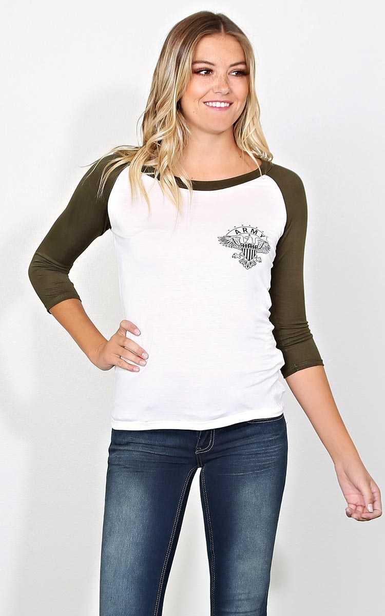 ARMY Knit Graphic Tee - - Ivory Combo in Size by Styles For Less