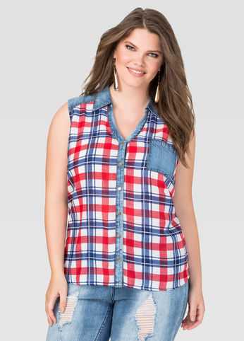 Denim Trim Plaid Shirt