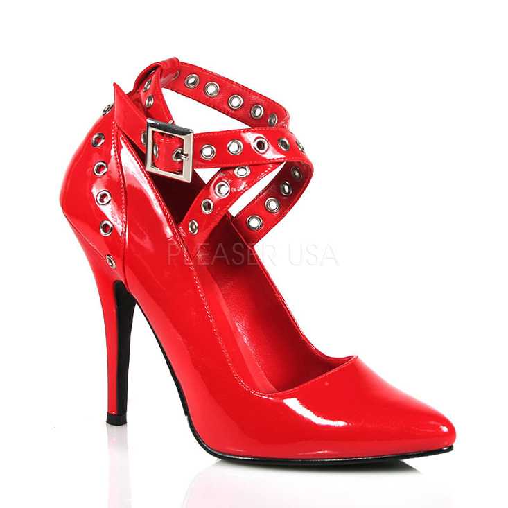 Red Grommet Strappy Single Sole High Heels Patent