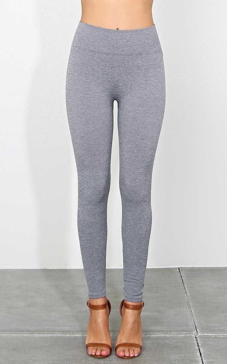 Heather Grey Fleece Lined Leggings - Heather in Size S/M by Styles For Less