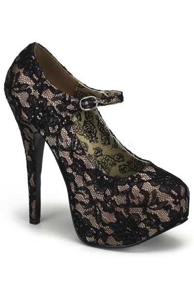 Nude Black Satin Lace Maryjane High Heels