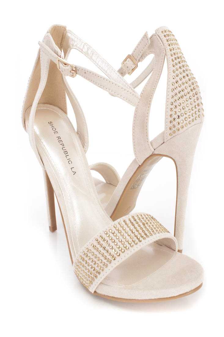 Gold Rhinestone Single Sole High Heels Faux Suede