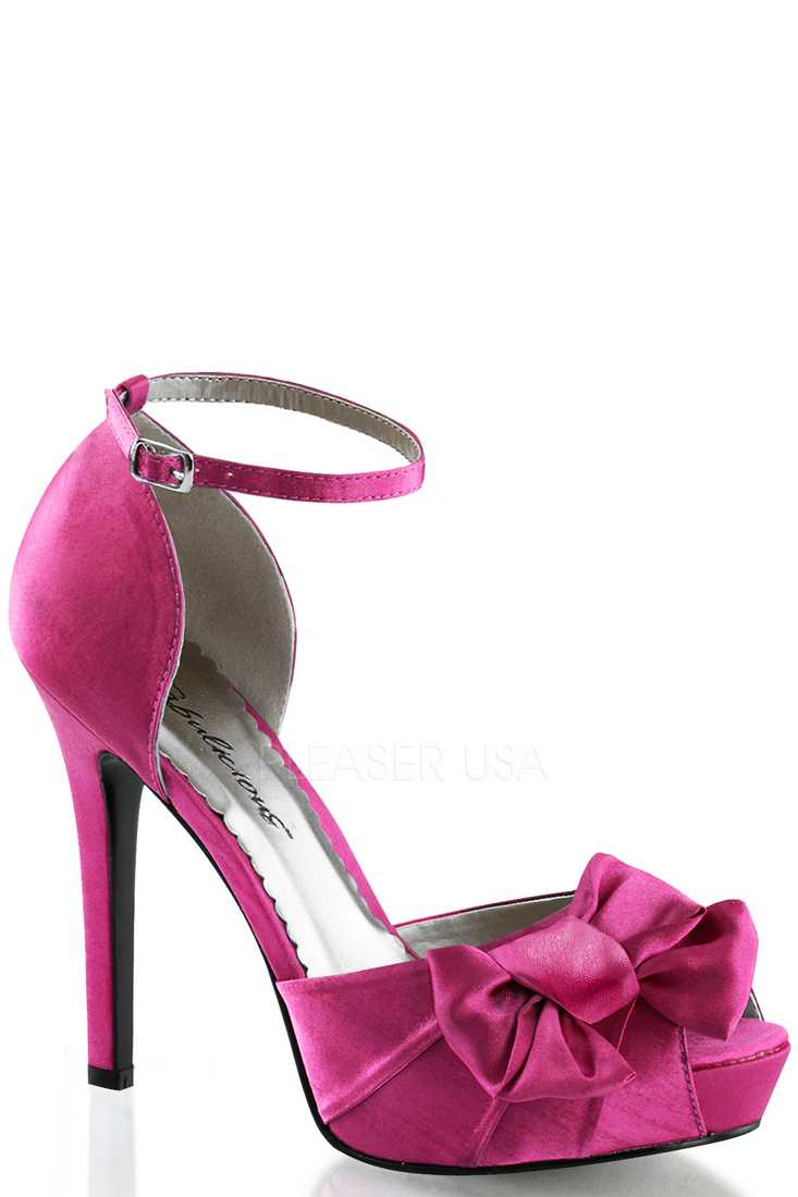 Hot Pink Bow Accent Peep Toe High Heels Satin